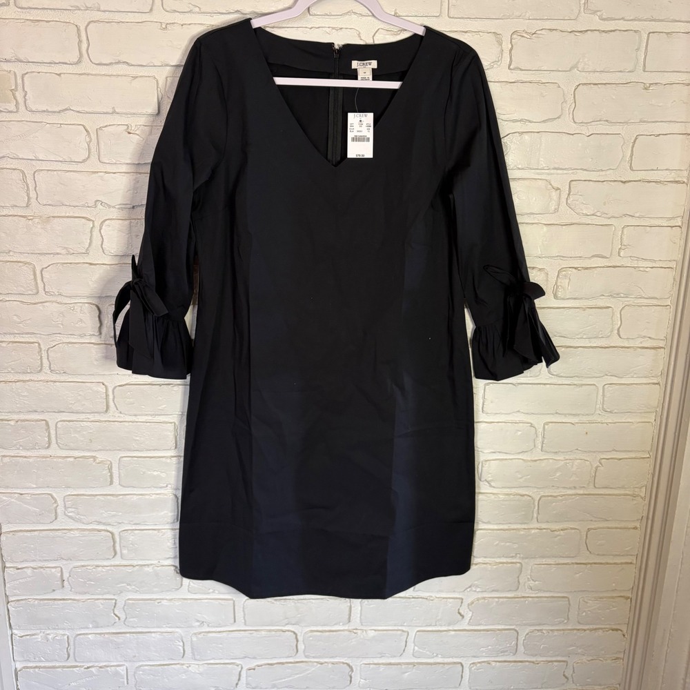 NWT J. Crew Ruffle Sleeve Black Dress Women's Size 10 - Picture 2 of 6